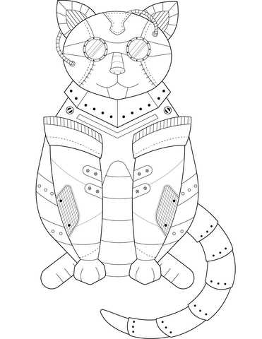 Steampunk Cat Coloring Page